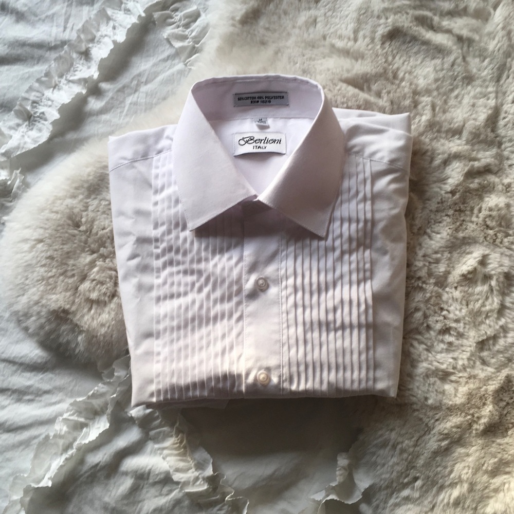 Berlioni Italy, men’s tuxedo dress shirt wingtip & laydown collar, size M, new